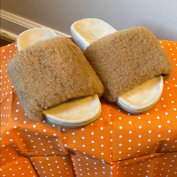 Jenni Kayne Tan Sherling Slide Slippers - Picture 1 of 4